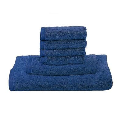 MAXQON 6-Pieces Towel Set - 100% Cotton 600 GSM, 1xBath Towel(70x140cm), 1xHand Towel(45x75cm), 4xFace Towel(30x30cm), Highly Absorbent Super Durable, Color-Dark Blue