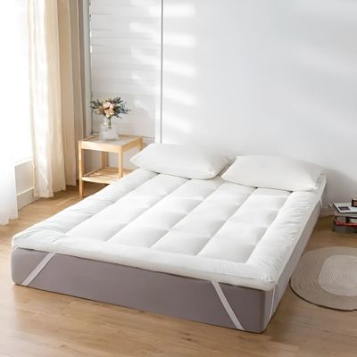 MAXQON Mattress Topper 10CM Thickness Quilted Microfiber 900gsm, Color White, Single Size 100x200cm