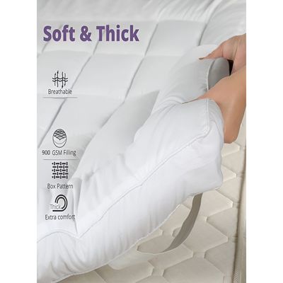 MAXQON Mattress Topper 10CM Thickness Quilted Microfiber 900gsm, Color White, Double Size 140x200cm