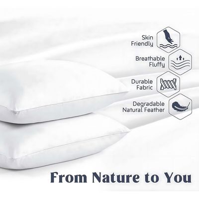 MAXQON Feather Bed Pillow Luxurious Comfort with Goose Feather and 100% Cotton Fabric, (White, Size 50x70 CM)