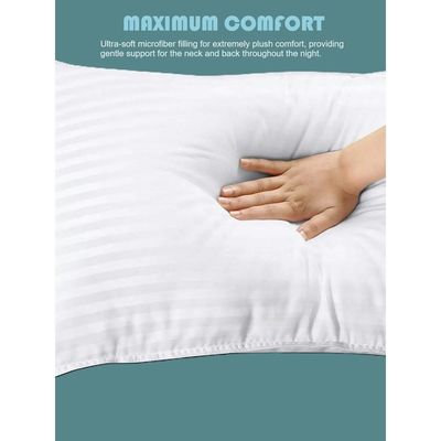 MAXQON Set of 2-Bed Pillow Striped White Hotel Standard Extra Soft Microfiber Anti Allergic&Anti-bacterial,  Size(50x70CM)