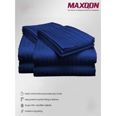 MAXQON Fitted Bed Sheet +1Pcs Pillow Covers, Single Size 90x190+15cm, Color Blue