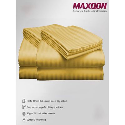 MAXQON Fitted Bed Sheet +1Pcs Pillow Covers, Single Size 90x190+15cm, Color Gold