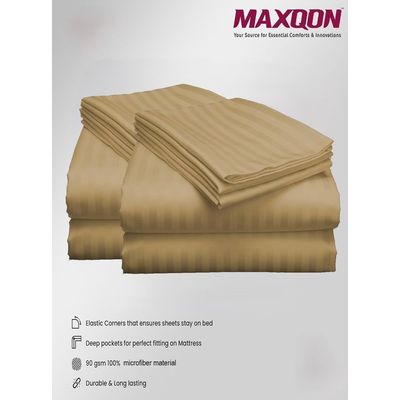 MAXQON Fitted Bed Sheet +2Pcs Pillow Covers, Double Size 120x200+15cm, Color Beige