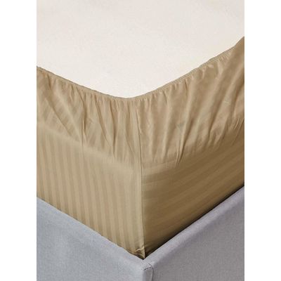 MAXQON Fitted Bed Sheet +2Pcs Pillow Covers, Super King Size 200x200+20cm, Color Beige