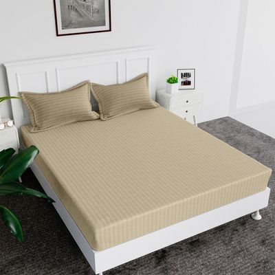 MAXQON Fitted Bed Sheet +2Pcs Pillow Covers, Super King Size 200x200+20cm, Color Beige