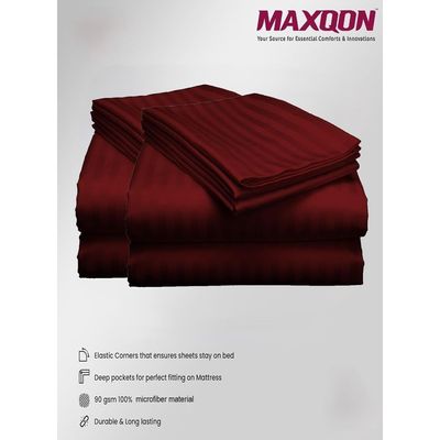 MAXQON Fitted Bed Sheet +1Pcs Pillow Covers, Single Size 90x190+15cm, Color Maroon