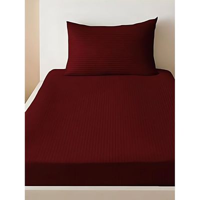 MAXQON Fitted Bed Sheet +1Pcs Pillow Covers, Single Size 90x190+15cm, Color Maroon