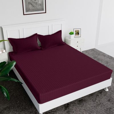 MAXQON Fitted Bed Sheet +1Pcs Pillow Covers, Single Size 90x190+15cm, Color Maroon