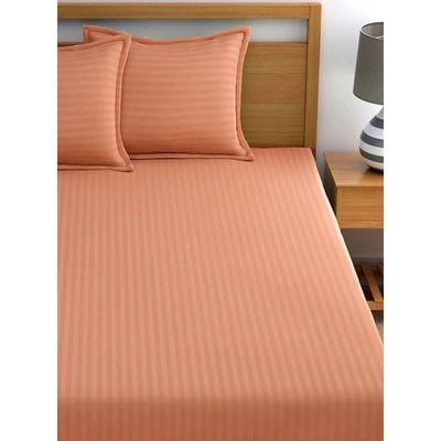 MAXQON Fitted Bed Sheet +1Pcs Pillow Covers, Single Size 90x190+15cm, Color Peach