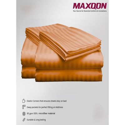 MAXQON Fitted Bed Sheet +1Pcs Pillow Covers, Single Size 90x190+15cm, Color Peach