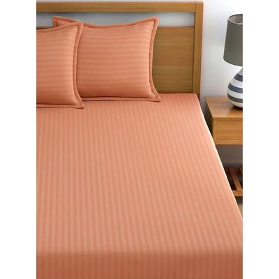 MAXQON Fitted Bed Sheet +2Pcs Pillow Covers, Double Size 120x200+15cm, Color Peach