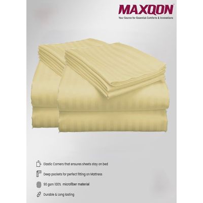 MAXQON Fitted Bed Sheet +1Pcs Pillow Covers, Single Size 90x190+15cm, Color Cream