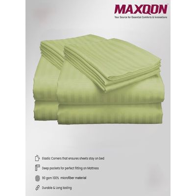 MAXQON Fitted Bed Sheet +1Pcs Pillow Covers, Single Size 90x190+15cm, Color Green