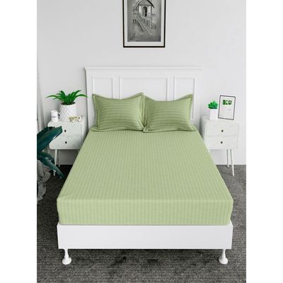 MAXQON Fitted Bed Sheet +1Pcs Pillow Covers, Single Size 90x190+15cm, Color Green