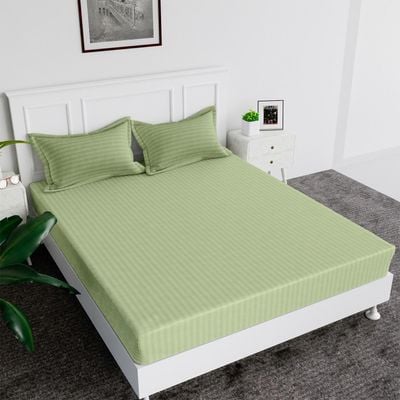 MAXQON Fitted Bed Sheet +1Pcs Pillow Covers, Single Size 90x190+15cm, Color Green