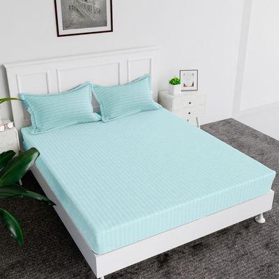 MAXQON Fitted Bed Sheet +1Pcs Pillow Covers, Single Size 90x190+15cm, Color Sky blue