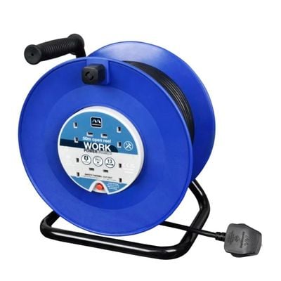 Masterplug HDCC5013/4BL Four Socket Medium 50 meter Open Cable Reel Extension Lead with Handle