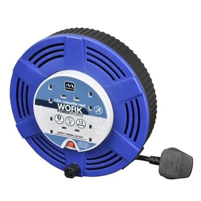 Masterplug LCT1213/4BL 4 Socket 12m Large Cassette Reel Extension Lead