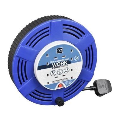 Masterplug LCT1213/4BL 4 Socket 12m Large Cassette Reel Extension Lead