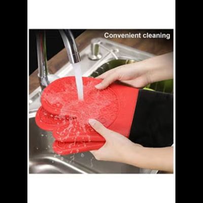 Silicone Oven Mitts with Quilted Lining Heat Proof Baking Gloves (Red)