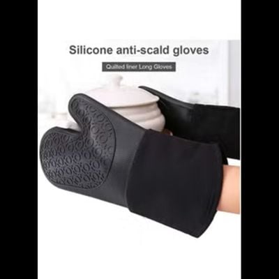 Silicone Oven Mitts with Quilted Lining Heat Proof Baking Gloves (Red)