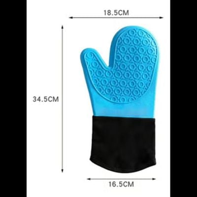 Silicone Oven Mitts with Quilted Lining Heat Proof Baking Gloves (Blue)