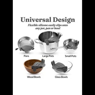 Mirfa Snap N Strain Pot Strainer and Pasta Strainer - Adjustable Silicone Clip On Strainer for Pots, Pans, and Bowls - Gray 