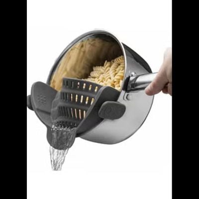 Snap N Strain Pot Strainer and Pasta Strainer - Adjustable Silicone Clip On Strainer for Pots, Pans, and Bowls - Gray 