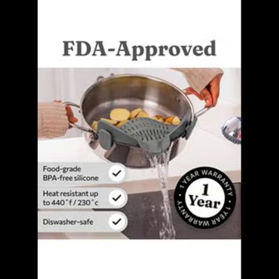 Mirfa Snap N Strain Pot Strainer and Pasta Strainer - Adjustable Silicone Clip On Strainer for Pots, Pans, and Bowls - Gray 