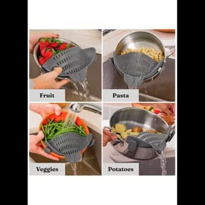 Snap N Strain Pot Strainer and Pasta Strainer - Adjustable Silicone Clip On Strainer for Pots, Pans, and Bowls - Gray 