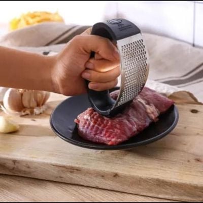 Stainless Steel Hand Garlic Crusher And Meat Hammer With Ergonomic Handle (Black)