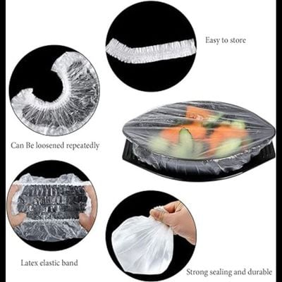 Stretchable And Disposable Plastic Food Wrap And Container Lids (Pack of 100)