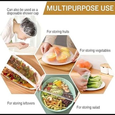Mirfa Stretchable And Disposable Plastic Food Wrap And Container Lids (Pack of 100)