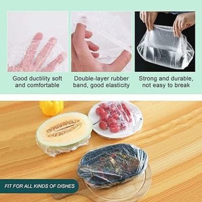 Stretchable And Disposable Plastic Food Wrap And Container Lids (Pack of 100)