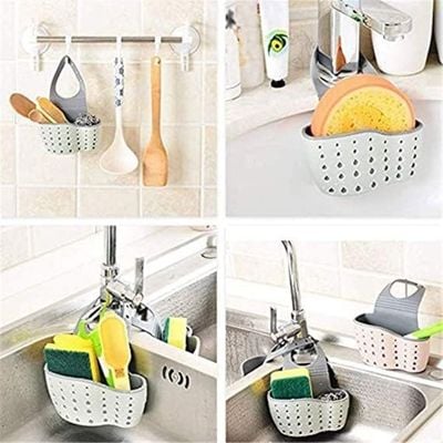 Kitchen Sink Shelf Organizer - Sink Caddy Soap And Sponge Holder Drying Rack (Cream)