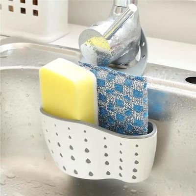 Kitchen Sink Shelf Organizer - Sink Caddy Soap And Sponge Holder Drying Rack (Cream)