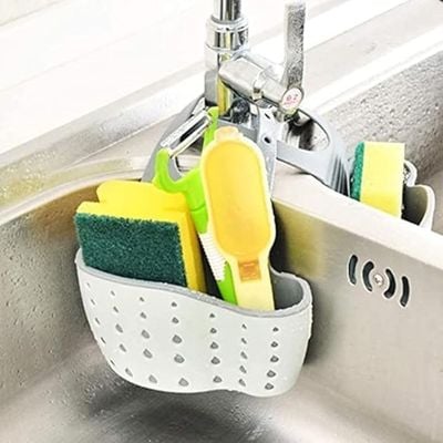 Kitchen Sink Shelf Organizer - Sink Caddy Soap And Sponge Holder Drying Rack (Cream)