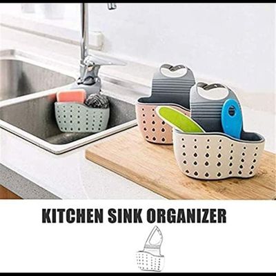 Kitchen Sink Shelf Organizer - Sink Caddy Soap And Sponge Holder Drying Rack (Cream)