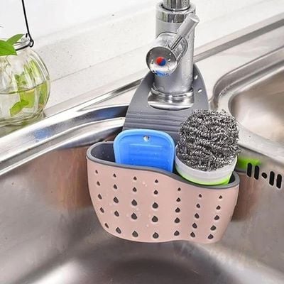 Kitchen Sink Shelf Organizer - Sink Caddy Soap And Sponge Holder Drying Rack (Pink)