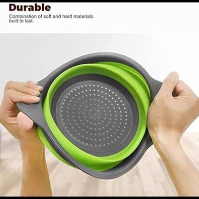 Mirfa Food-Grade Silicone Round Collapsible Colander Kitchen Strainer (2Pcs - Green)