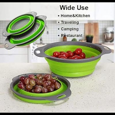 Mirfa Food-Grade Silicone Round Collapsible Colander Kitchen Strainer (2Pcs - Green)