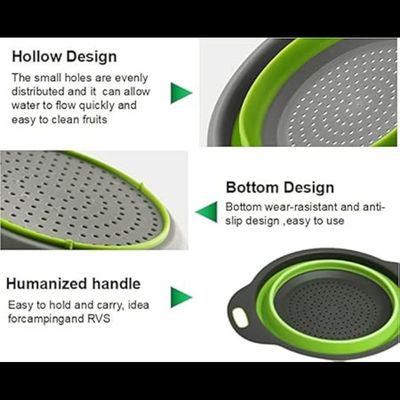 Mirfa Food-Grade Silicone Round Collapsible Colander Kitchen Strainer (2Pcs - Green)