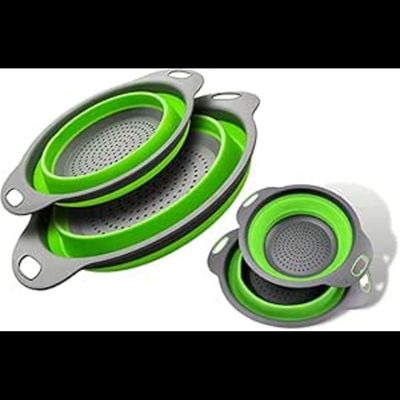 Mirfa Food-Grade Silicone Round Collapsible Colander Kitchen Strainer (2Pcs - Green)