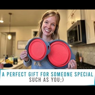 Mirfa Food-Grade Silicone Round Collapsible Colander Kitchen Strainer (2Pcs - Red)