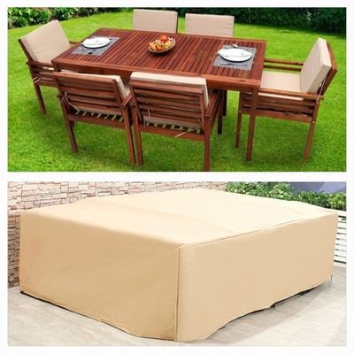 6 Seater Outdoor Dining Set Universal Protection Cover L220xW150xH90cm - Beige