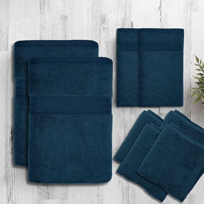 Ideal Home 100% Cotton 8 pc Bath Sheet Set Navy Blue