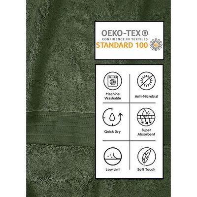 Ideal Home 100% Cotton 6 pc Bath Towel Set Army Green