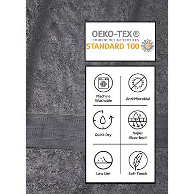 Ideal Home 100% Cotton 6 pc Bath Towel Set Charcoal