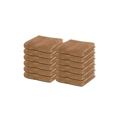Ideal Home 100% Cotton 12 pc Face Towel Set Camel
